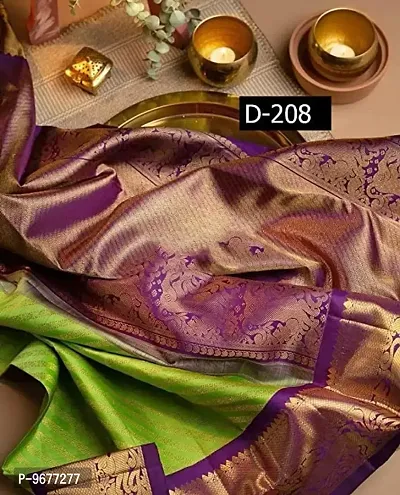 Classy Green Kanchipuram Silk Saree | Indian Ethnic Wear | Traditional Women's Wedding Piece Bollywood Designer-thumb3