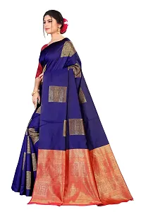 Kanchipuram Big Square Pattern Silk Saree | Indian Ethnic Wear | Traditional Women's Wedding Piece Bollywood Designer (NAVYBLUE)-thumb4