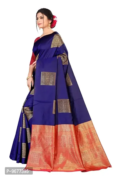 Kanchipuram Big Square Pattern Silk Saree | Indian Ethnic Wear | Traditional Women's Wedding Piece Bollywood Designer (NAVYBLUE)-thumb5