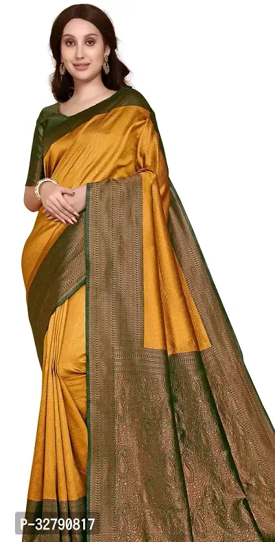 Stylish Golden Art Silk Saree With Blouse Piece For Women-thumb3