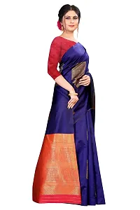 Kanchipuram Big Square Pattern Silk Saree | Indian Ethnic Wear | Traditional Women's Wedding Piece Bollywood Designer (NAVYBLUE)-thumb3