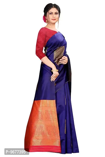 Kanchipuram Big Square Pattern Silk Saree | Indian Ethnic Wear | Traditional Women's Wedding Piece Bollywood Designer (NAVYBLUE)-thumb4