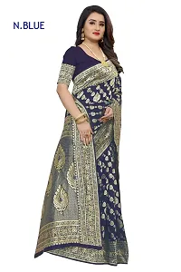 Banarasi Silk Saree | Indian Ethnic Wear | Traditional Women's Wedding Piece Bollywood Designer (NAVYBLUE)-thumb3