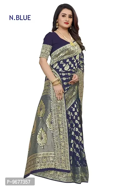 Banarasi Silk Saree | Indian Ethnic Wear | Traditional Women's Wedding Piece Bollywood Designer (NAVYBLUE)-thumb4