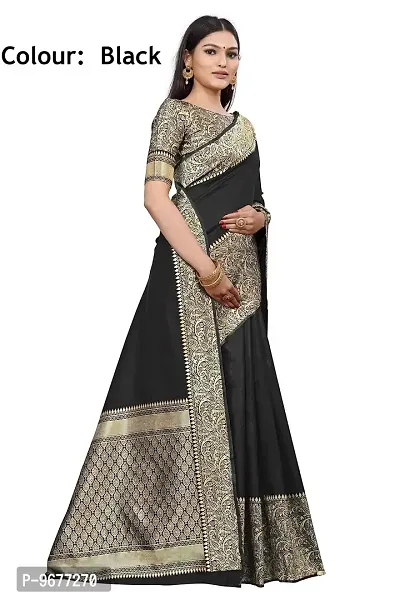 Smooth Kanjeevaram Silk Saree Pure Zari Traditional Women's Wedding Wear Sari (BLACK)-thumb2