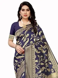 Kanjeevaram Silk Saree Traditional Women's Wedding Piece Bollywood Designer Navy Blue-thumb1