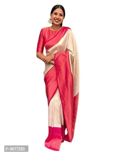 Smooth Kanjeevaram Pure Silk Zari Saree Traditional Women's Wedding Piece Bollywood Designer (CREAM PINK)