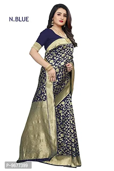 Copper Zari Pure Silk Saree | Indian Ethnic Wear | Traditional Women's Wedding Piece Bollywood Designer (NAVY BLUE)-thumb4