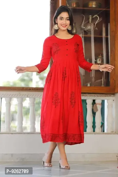 Classic Rayon Printed Anarkali Kurti for Womens