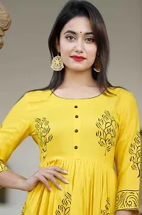 Mustard Rayon Block Print Kurtas For Women-thumb1