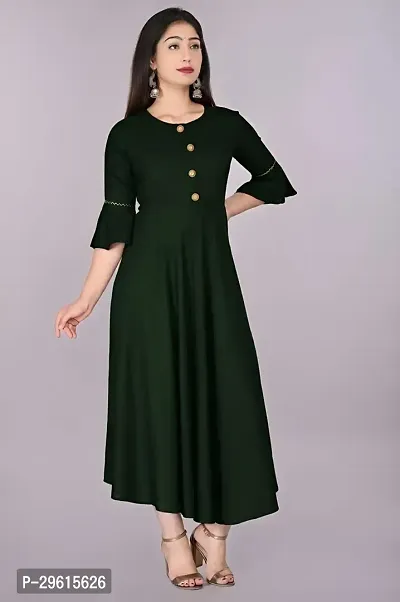 Women's Solid Round Flared Bell Sleeves Kurta-thumb5