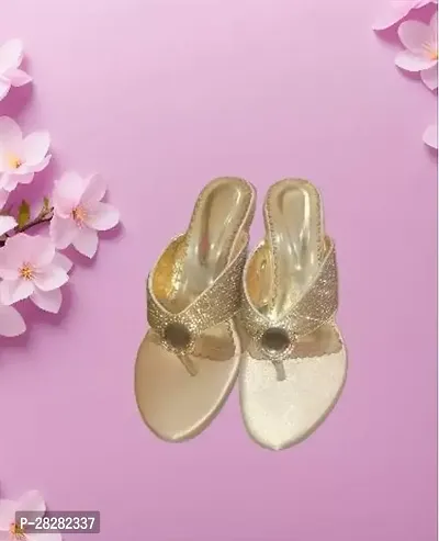 Elegant Golden PVC Solid Sandals For Women-thumb0