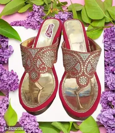 Elegant Red PVC Printed Sandals For Women