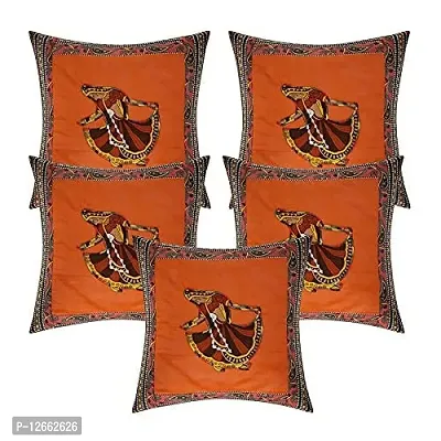 CASA-NEST Cotton Cushion Cover, Traditional Style Set of 5 pcs, Size:-16x16 inch, Cushion for Sofa/Room, Colour:- Orange 14-thumb0