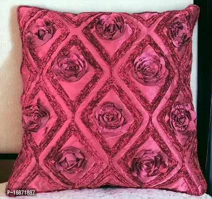 CASA-NEST Premium Cutwork Rose Print Cushion Cover, Pack of 5 Pc, Bed Cushion/Decorative Sofa Cushion (Size:16x16Inch) (Multi 4)-thumb0