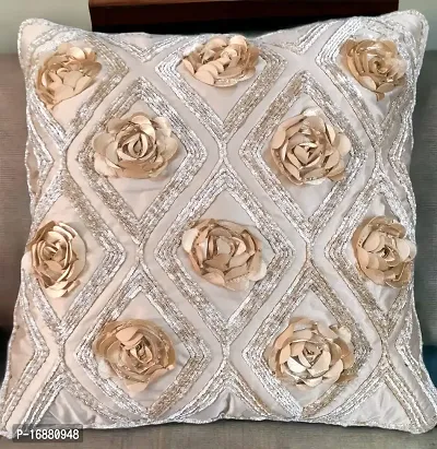 CASA-NEST Premium Cutwork Rose Print Cushion Cover, Pack of 5 Pc, Bed Cushion/Decorative Sofa Cushion (Size:16x16Inch) (Multi 1)-thumb0