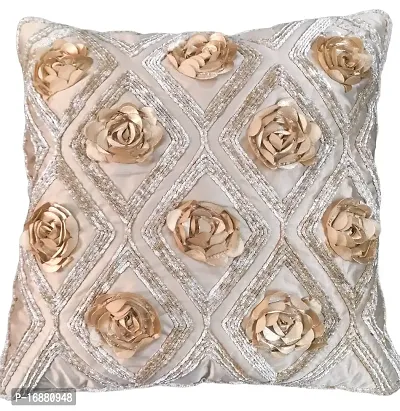 CASA-NEST Premium Cutwork Rose Print Cushion Cover, Pack of 5 Pc, Bed Cushion/Decorative Sofa Cushion (Size:16x16Inch) (Multi 1)-thumb2