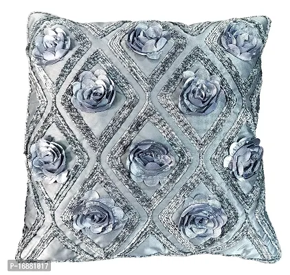 CASA-NEST Premium Cutwork Rose Print Cushion Cover, Pack of 5 Pc, Bed Cushion/Decorative Sofa Cushion (Size:16x16Inch) (Multi 2)-thumb2