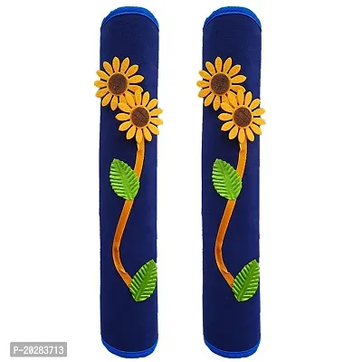 CASA-NEST Fridge Handle-Grip Cover for Oven/Refrigerator,Flower Design Fridge Cover, Velvet Washable Fridge Cover Used for All Brands Single/Double Door Safe Shock Proof with Dirt Free-2Piece. (Blue)