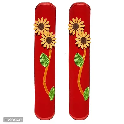 CASA-NEST Fridge Handle-Grip Cover for Oven/Refrigerator,Flower Design Fridge Cover,Velvet Washable Fridge Cover Used for All Brands Single/Double Door SafeShock Proof with Dirt Free-2Piece. (Red)