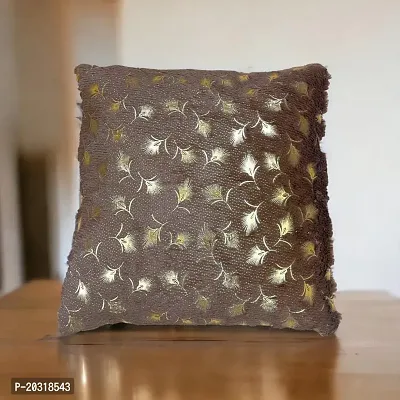 CASA-NEST Soft Fur Gold Print Cushion Cover,Set of 5 Pcs, Size 16x16 Inch, Premium Super Soft Fabric, Designer Cushion Cover for Children/Kids/Sofa/Bedroom/Restaurants ,Square Shape (Brown)-thumb2