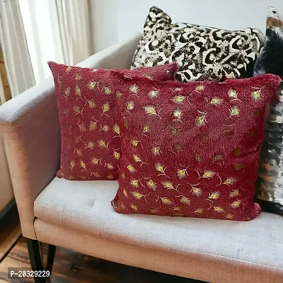 CASA-NEST Soft Fur Gold Print Cushion Cover,Set of 5 Pcs, Size 16x16 Inch, Premium Super Soft Fabric, Designer Cushion Cover for Children/Kids/Sofa/Bedroom/Restaurant, Square Shape (Maroon)