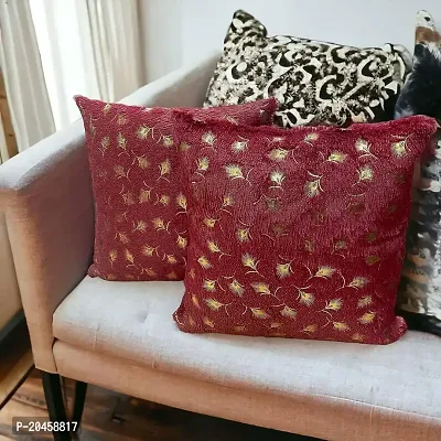 CASA-NEST Soft Fur Gold Print Cushion Cover,Set of 2 Pcs, Size 24x24 Inch, Premium Super Soft Fabric, Designer Cushion Cover for Children/Kids/Sofa/Bedroom/Restaurant, Square Shape (Maroon)