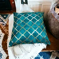 CASA-NEST Premium HD+ Foil Print Cushion Cover, Pack of 2 Pc, Bed Cushion/Decorative Sofa Cushion (24X24) (Royal Aqua)-thumb1