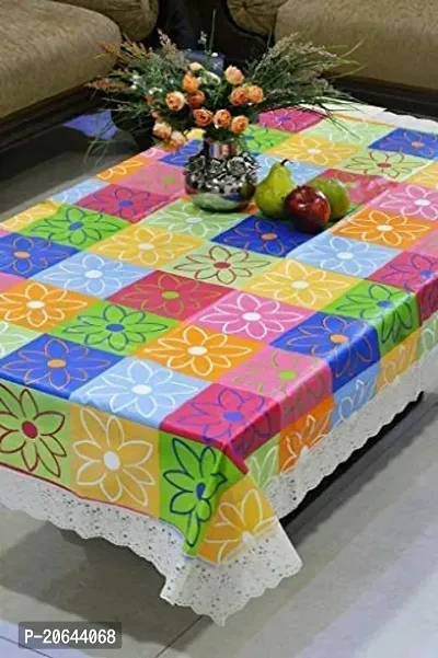 CASA-NEST Flower Plastic Rectangular Center Table Cover for 2-4 Seaters, 40x60 (Width x Length} inch (Multicolour) printed001-thumb0