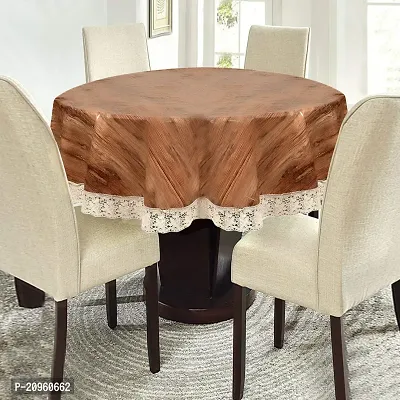 CASA-NEST Waterproof 6 Seater Round Table Cover with Wooden Touch and White Lace (72 inch Diameter) printed007