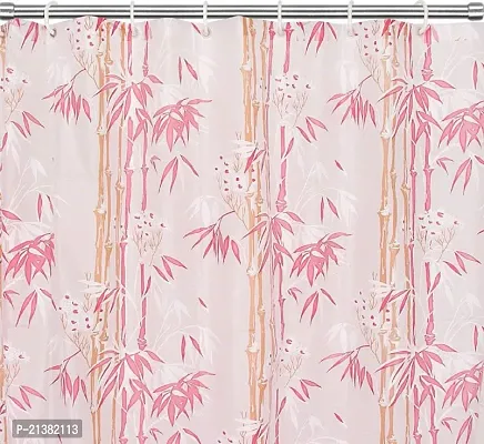 CASA-NEST PVC Floral Bamboo Design Shower/partition Curtain with 8 Hooks (4.5feetx9feet) , ( 54x108 Inches), Pink ,Waterproof CS Tulip009-thumb2