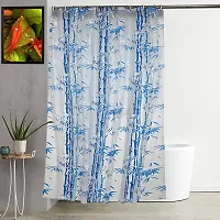 CASA-NEST PVC Floral Bamboo Design Shower/partition Curtain with 8 Hooks (4.5feetx9feet), (54x108 Inches), Blue, Waterproof CS Tulip009-thumb2