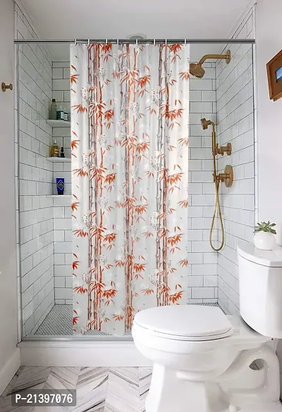 CASA-NEST PVC Floral Bamboo Design Shower/partition Curtain with 8 Hooks (4.5feetx9feet), (54x108 Inches), Orange, Waterproof CS Tulip009-thumb0
