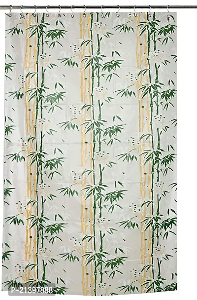 CASA-NEST PVC Floral Bamboo Design Shower/partition Curtain with 8 Hooks (4.5feetx8feet), (54x96 Inches), Green, Waterproof CS Tulip008-thumb0