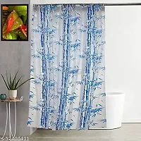 CASA-NEST PVC Floral Bamboo Design Shower/partition Curtain with 8 Hooks (4.5feetx7feet), (54x84 Inches), Blue, Waterproof CS Tulip008-thumb2