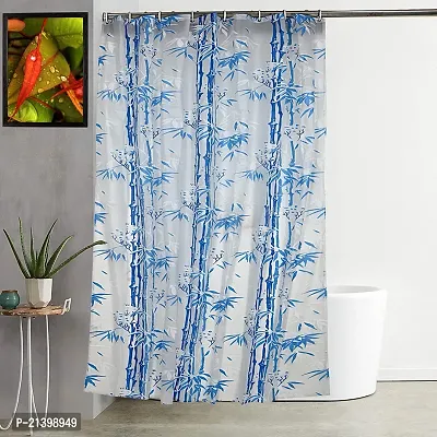 CASA-NEST PVC Floral Bamboo Design Shower/partition Curtain with 8 Hooks (4.5feetx8feet), (54x96 Inches), Blue, Waterproof CS Tulip009-thumb0