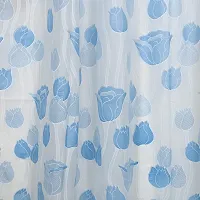 CASA-NEST PVC Floral Tulip Shower/partition Curtain with 8 Hooks (4.5feetx7feet), (54x84 Inches), Blue, Waterproof Tulip 007-thumb1