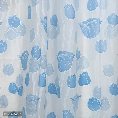 CASA-NEST PVC Floral Tulip Shower/partition Curtain with 8 Hooks (4.5feetx7feet), (54x84 Inches), Blue, Waterproof Tulip 007-thumb2