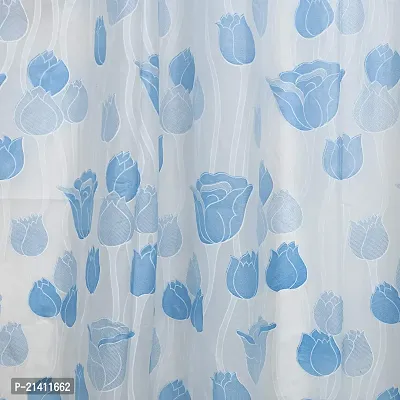 CASA-NEST PVC Floral Tulip Shower/partition Curtain with 8 Hooks (4.5feetx8feet), (54x96 Inches), Blue, Waterproof CS Tulip008-thumb2