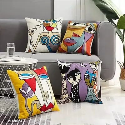 CASA-NEST HD Print Digital Cushion Cover , Set of 4 pcs , Size 16x16 Bright Color Cushion Cover , Cover for Room/Kids Room / Drawing Room Cushion/Decorative Cushion Cover (Multi 3)-thumb0