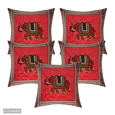 CASA-NEST Cotton Cushion Cover, Traditional Style Set of 5 pcs, Size:-16x16 inch, Cushion for Sofa/Room, Color:- Red 61