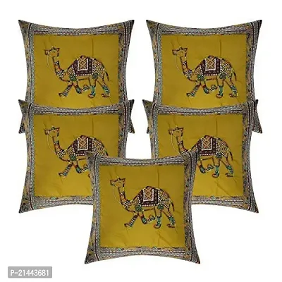 CASA-NEST Cotton Cushion Cover, Traditional Style Set of 5 pcs, Size:-16x16 inch, Cushion for Sofa/Room, Color:- Yellow 29