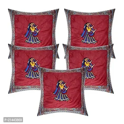 CASA-NEST Cotton Cushion Cover, Traditional Style Set of 5 pcs, Size:-16x16 inch, Cushion for Sofa/Room, Color:- Red 28-thumb0