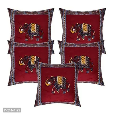 CASA-NEST Cotton Cushion Cover, Traditional Style Set of 5 pcs, Size:-16x16 inch, Cushion for Sofa/Room, Color:- Maroon 27