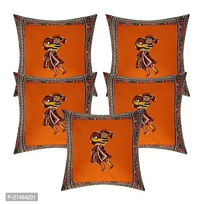 CASA-NEST Cotton Cushion Cover, Traditional Style Set of 5 pcs, Size:-16x16 inch, Cushion for Sofa/Room, Color:- Gold 26