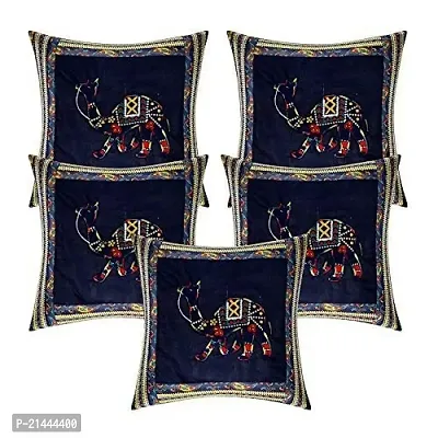 CASA-NEST Cotton Cushion Cover, Traditional Style Set of 5 pcs, Size:-16x16 inch, Cushion for Sofa/Room, Color:- Dark Blue 24