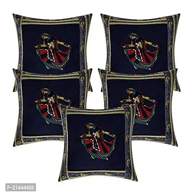 CASA-NEST Cotton Cushion Cover, Traditional Style Set of 5 pcs, Size:-16x16 inch, Cushion for Sofa/Room, Color:- Dark Blue 23