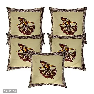 CASA-NEST Cotton Cushion Cover, Traditional Style Set of 5 pcs, Size:-16x16 inch, Cushion for Sofa/Room, Color:- Cream 22