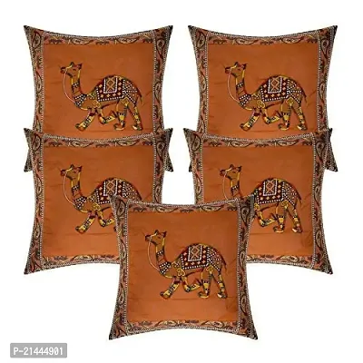 CASA-NEST Cotton Cushion Cover, Traditional Style Set of 5 pcs, Size:-16x16 inch, Cushion for Sofa/Room, Color:- Gold 21