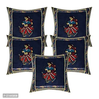 CASA-NEST Cotton Cushion Cover, Traditional Style Set of 5 pcs, Size:-16x16 inch, Cushion for Sofa/Room, Color:- Dark Blue 20